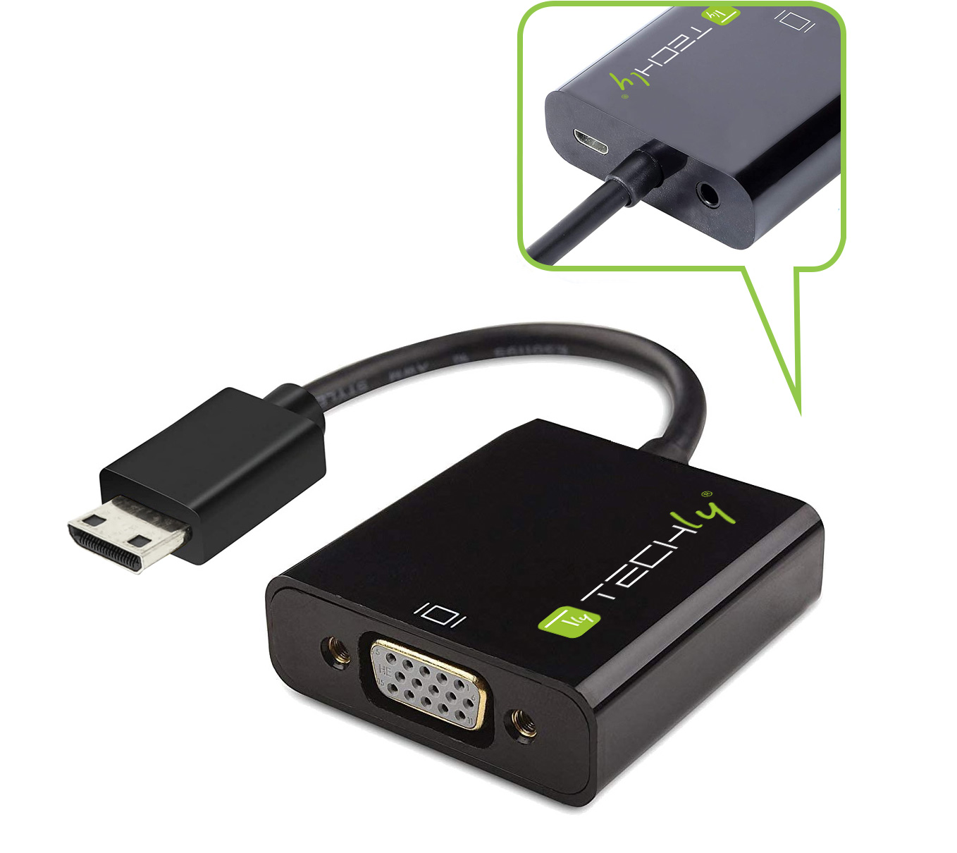 HDMI™ mini C VGA Adapter Converter Cable Micro USB and Audio - Convertitori Audio Video - Home Cinema