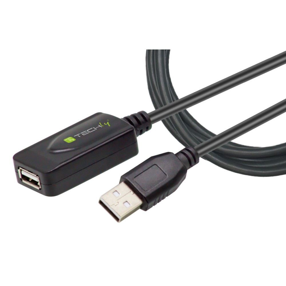 Cavo Prolunga Attivo Extender USB Hi Speed Estensore di Segnale 5m Nero - TECHLY - IUSB-REP20TY-1