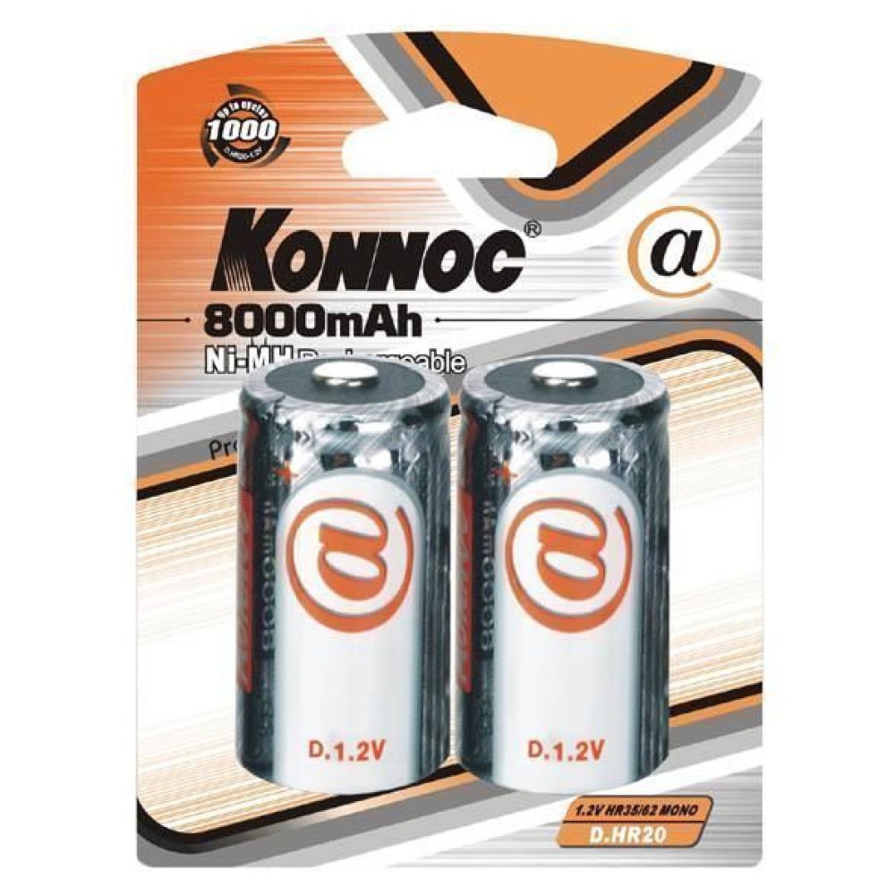 Blister 2 Batterie Ricaricabili Torcia D 8000 mAh - KONNOC BATTERIES - IBT-K8000-B2-1