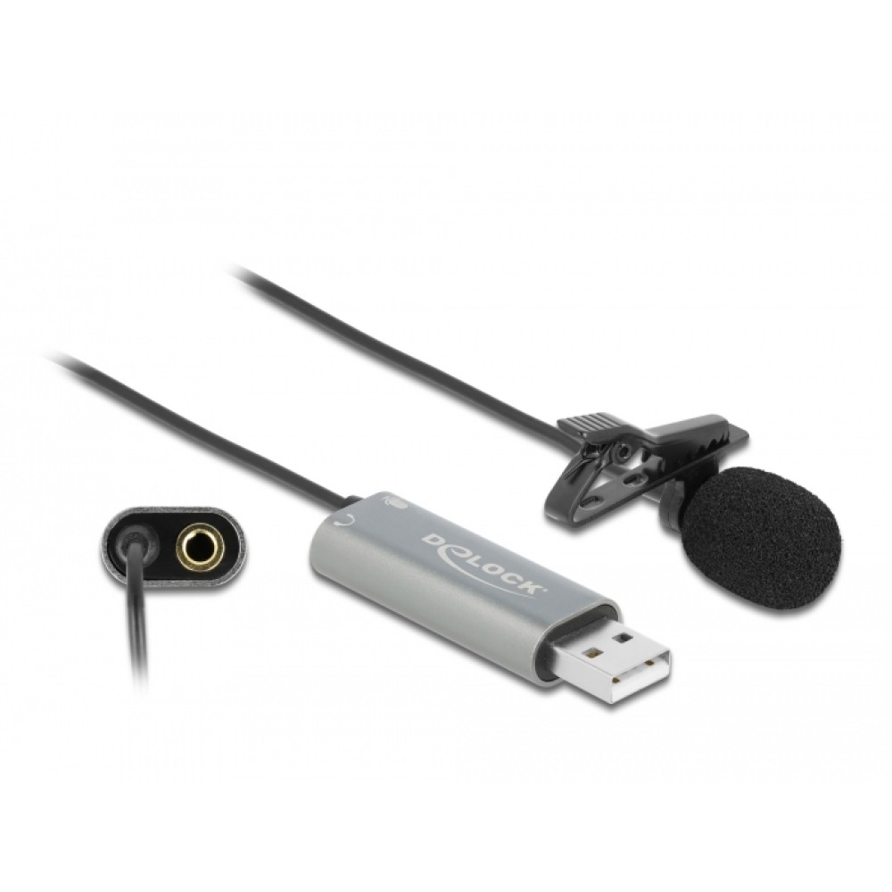 Microfono Lavalier Omnidirezionale USB Jack 3.5mm 24bit 192kHz con Clip - DELOCK - ICC SH-LV-USBD-1