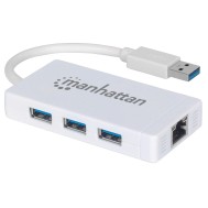 Hub 3 porte USB 3.0 con Adattatore Ethernet Gigabit - MANHATTAN - IDATA USB-ETGIGA-3U