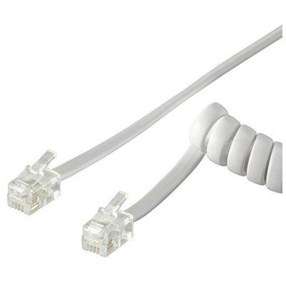 Cavo telefonico spiralato per 2mt RJ10 4P4C Bianco ICOC MD4402SW