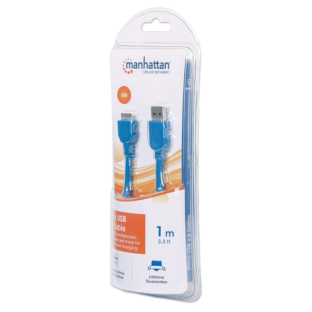 Cavo USB 3.0 SuperSpeed A/Micro B M/M 1 m Blu in Blister - MANHATTAN - ICOC MUSB3-A-010RB