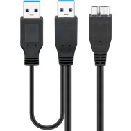 Cavo USB 3.0 SuperSpeed ad Y 2x A M / Micro B M 0,3 m Nero - GOOBAY - ICOC USB3-PW1