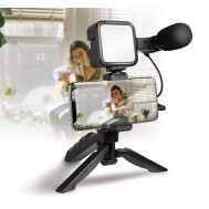 Kit Vlogger Treppiede per Smartphone 4,7"–7" con Luce LED e Microfono Direzionale - LOGILINK - I-SMART-VLOG