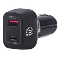 Caricatore da Auto USB-C™ e USB-A QC 3.0 3A Nero - MANHATTAN - IUSB2-CAR-AC18QC