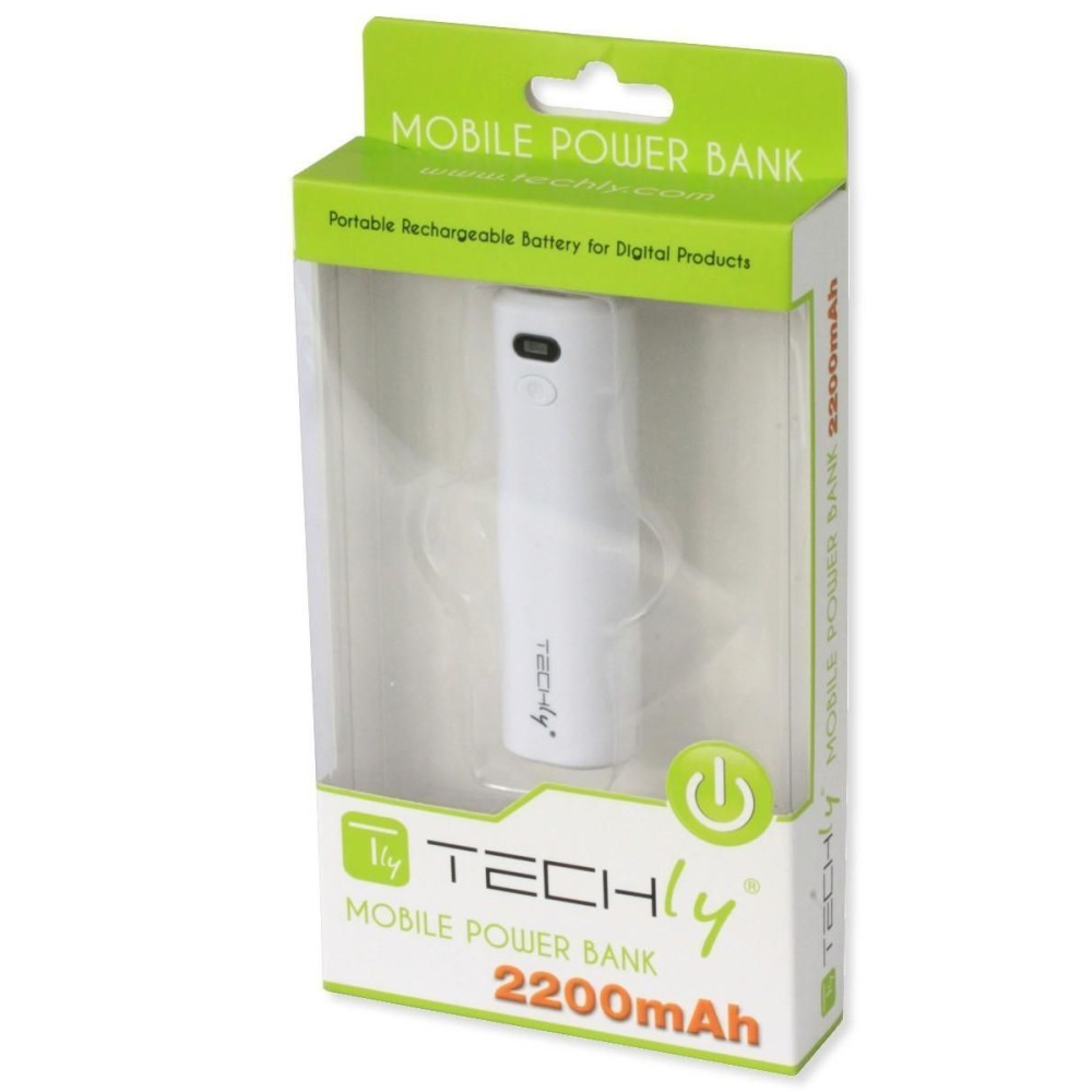 Carica Batterie Power Bank per Smartphone 2200 mAh USB Bianco - TECHLY - I-CHARGE-2200TY-1