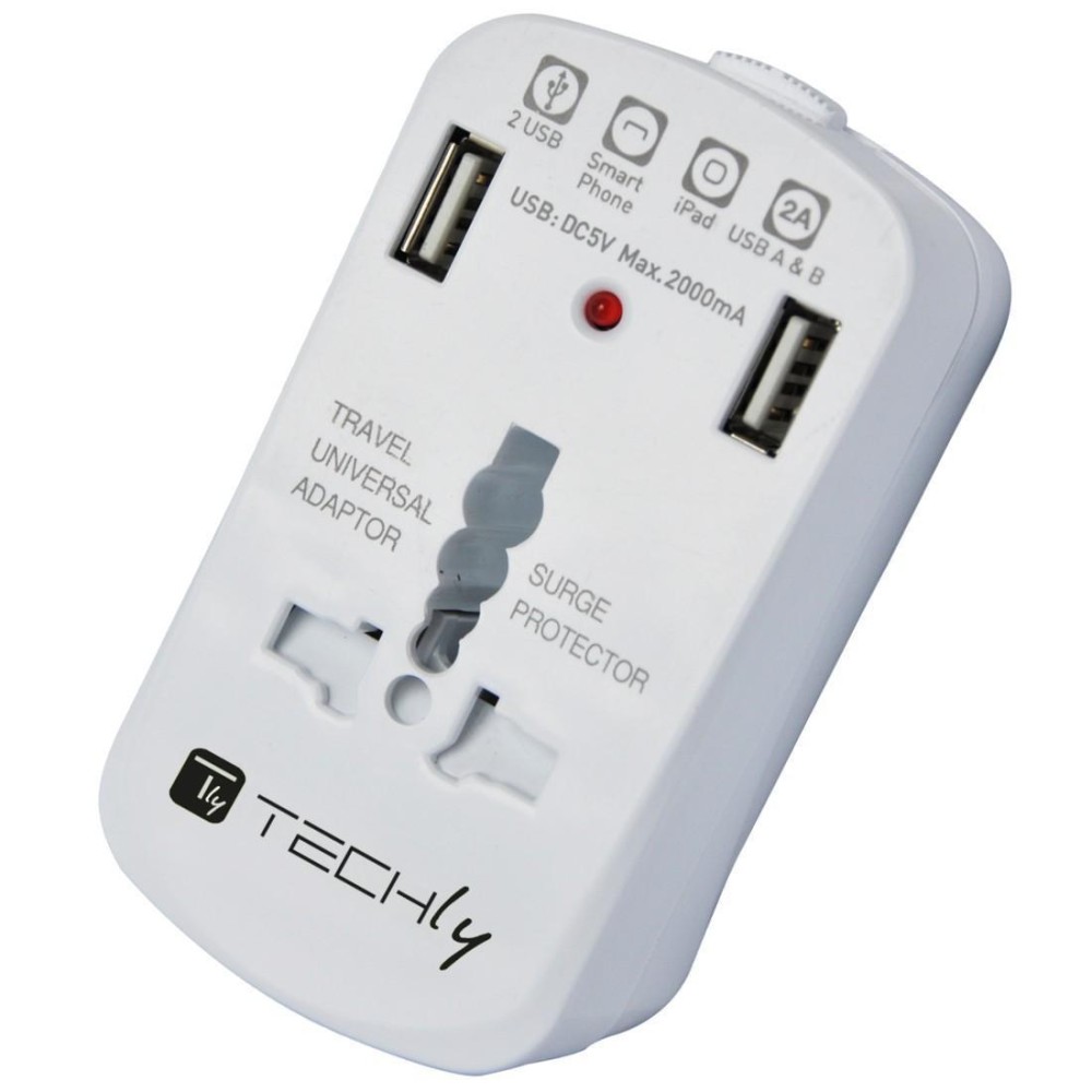 Adattatore Universale da Viaggio da 2A per Prese Elettriche 2 USB - Techly - IPW-ADAPTER6