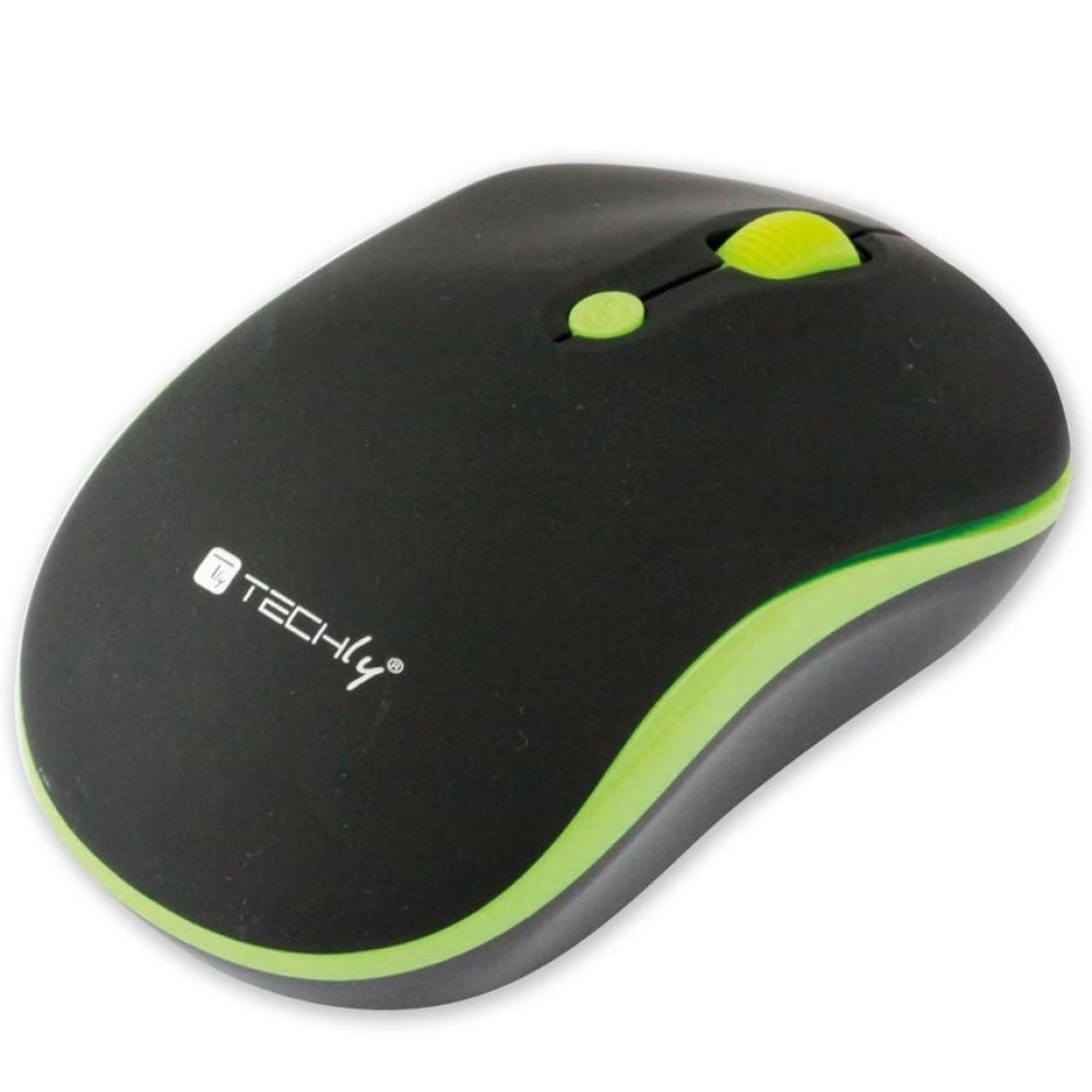 Mouse Wireless 2.4GHz 800-1600 dpi Nero/Verde - Techly - IM 1600-WT-BGW-1
