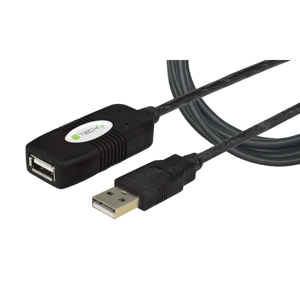 Cavo Prolunga Attivo Extender USB Hi Speed Estensore di Segnale 10m Nero - Techly - IUSB-REP10TY-1