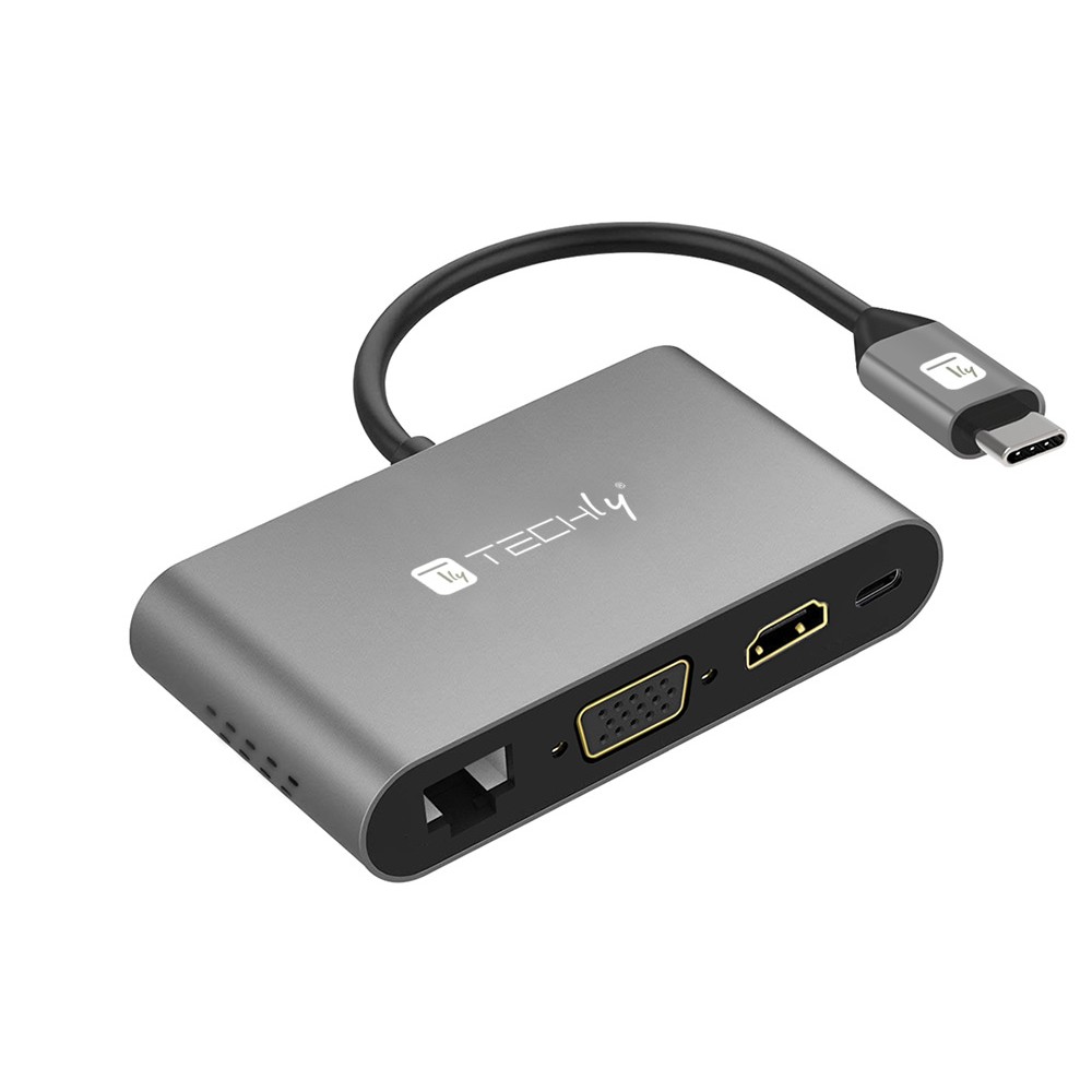 Docking Station USB-C™ SuperSpeed Multiporta USB HDMI VGA RJ45 MicroSD - Techly - IADAP USB31-DOCK3-1