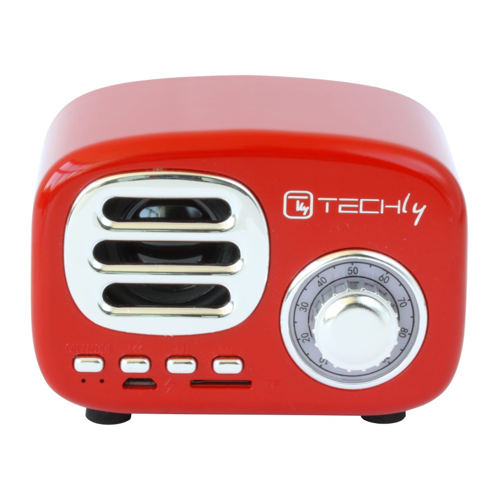 Radio Speaker Bluetooth Wireless, Design Radio Classico, rosso - TECHLY - ICASBL12RED-1