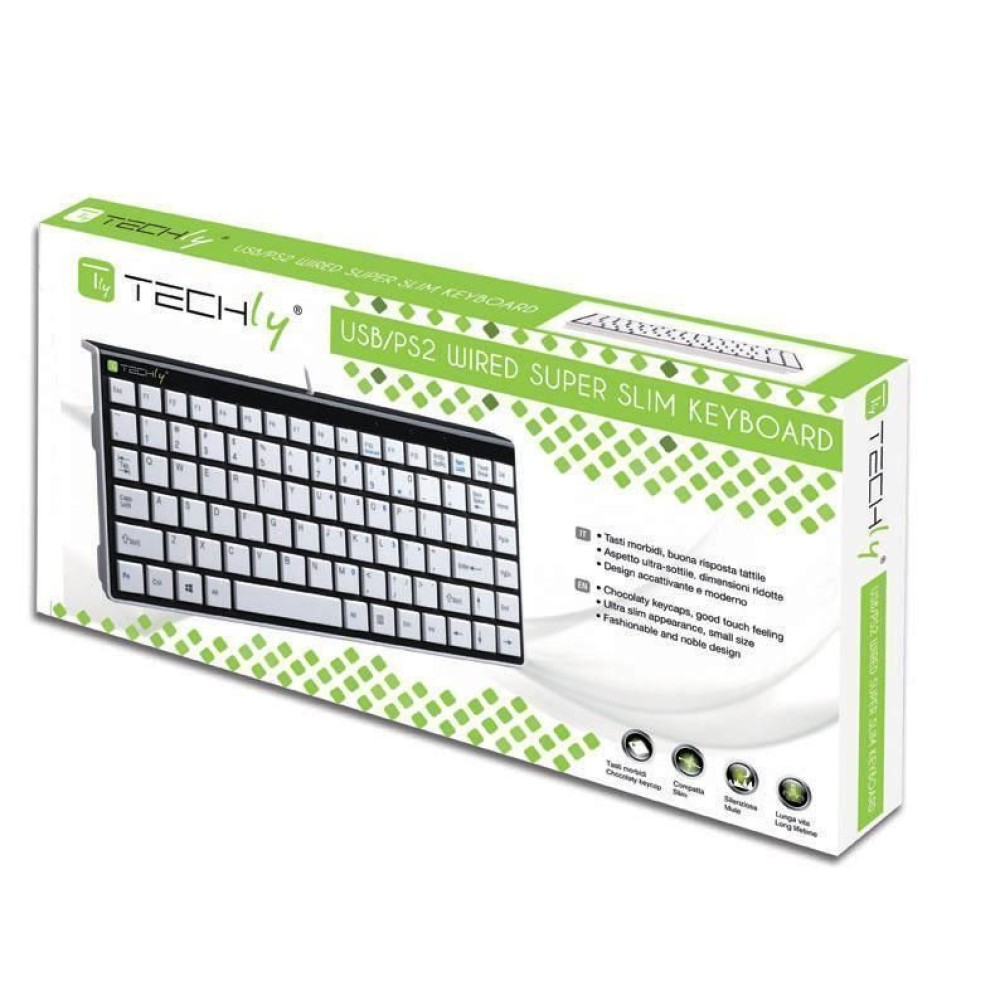 Mini tastiera PS2/USB Bianca KB-100 - TECHLY - IDATA KB-100WH-1