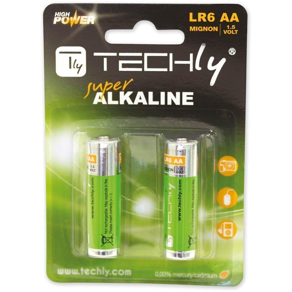 Blister 2 Batterie High Power AA Stilo Alcaline LR06 1,5V - TECHLY - IBT-KAL-LR06-B2T-1