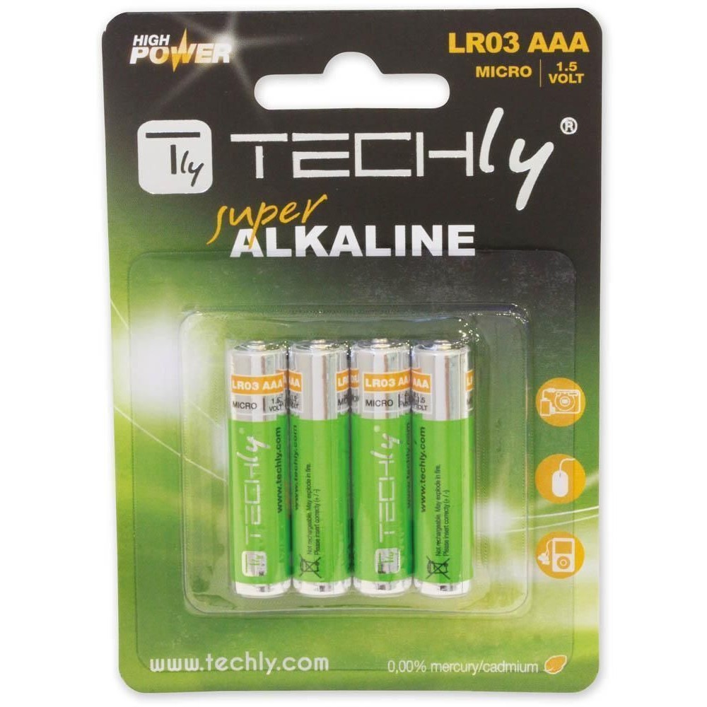 Blister 4 Batterie High Power Mini Stilo AAA Alcaline LR03 1.5V - Techly - IBT-KAL-LR03T