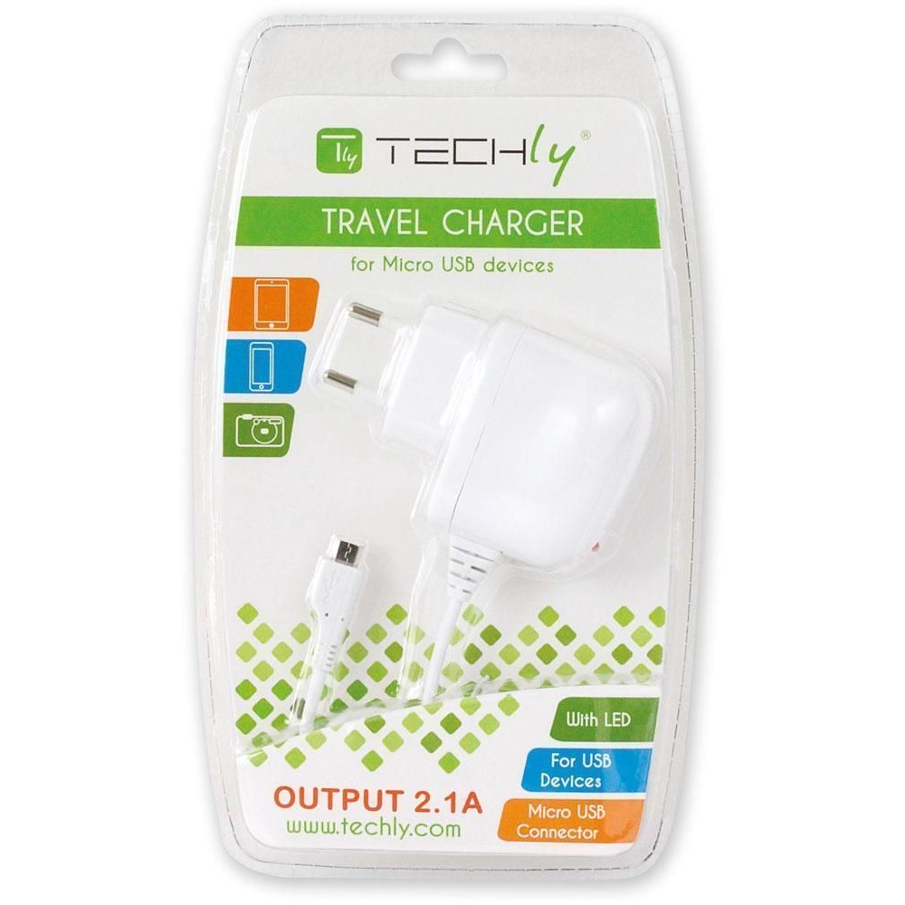 Caricabatterie USB 120-240V 2A per Smartphone e Tablet Bianco - TECHLY - IPW-USB-MICRO2W