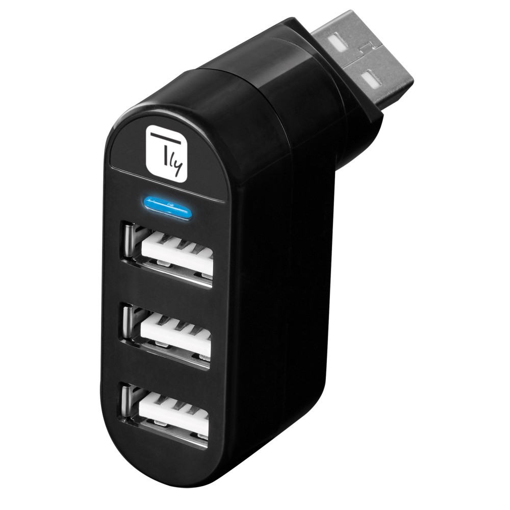 Mini Hub Rotante con 3 Porte USB 2.0 Nero - TECHLY - IUSB2-HUB3-ROTB