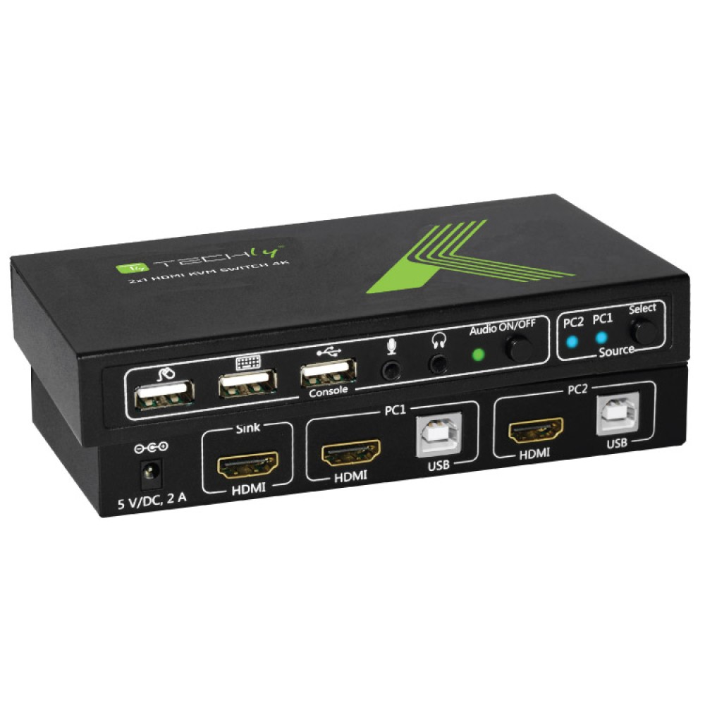 KVM switch 2x1 con USB e HDMI 4K - TECHLY - IDATA KVM-HDMI2U