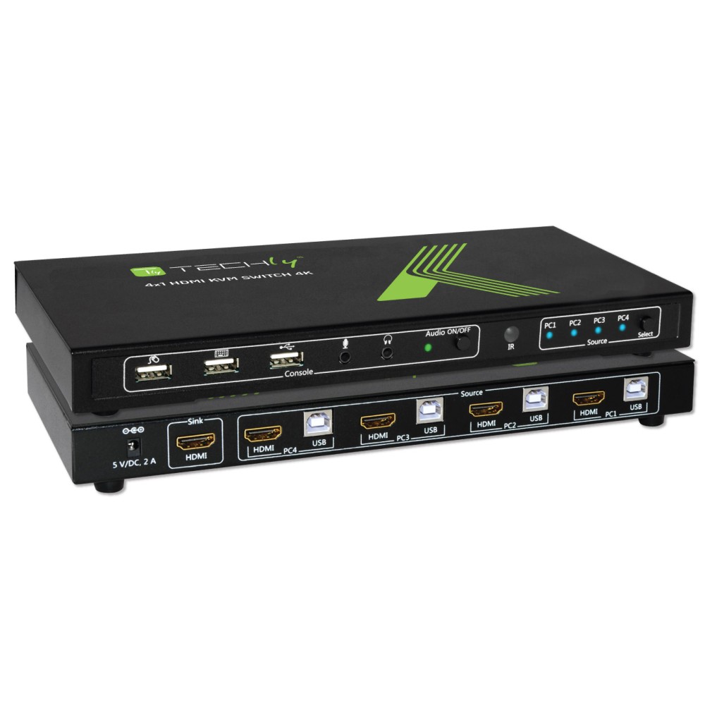 KVM switch 4x1 con USB e HDMI 4K - TECHLY - IDATA KVM-HDMI4U-1