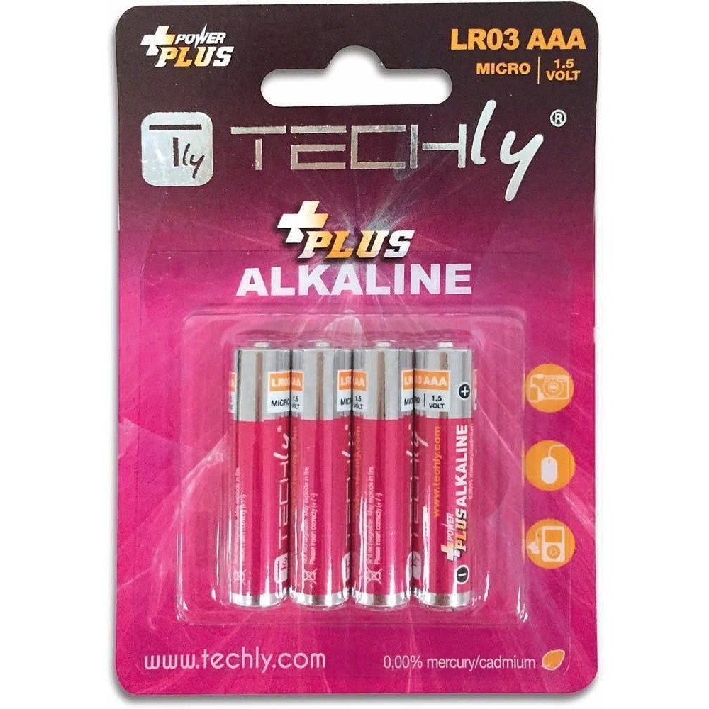 Blister 4 Batterie Power Plus Mini Stilo AAA Alcaline LR03 1.5V - TECHLY - IBT-KAP-LR03T-1