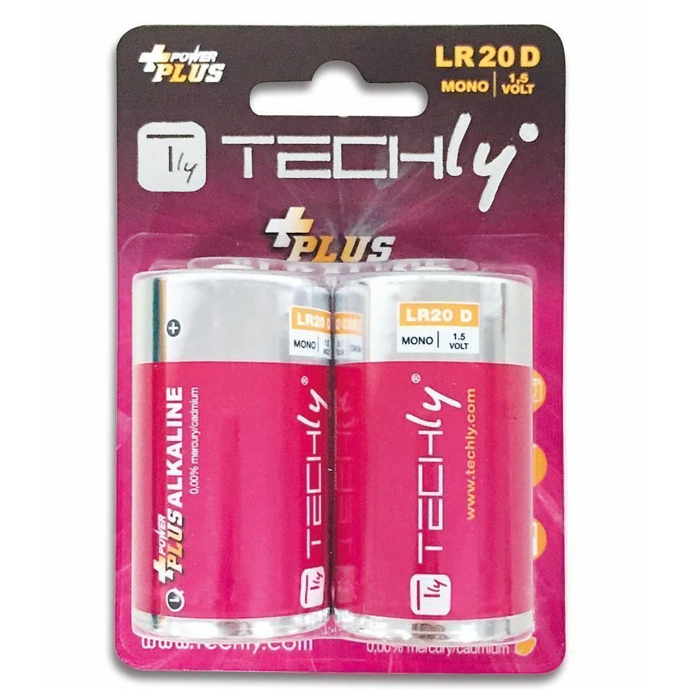 Blister 2 Batterie Power Plus Alcaline Torcia D LR20 1,5V - Techly - IBT-KAP-LR20T