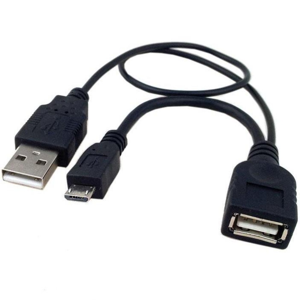 Cavo USB A F 2.0 OTG Micro USB M con Alimentazione USB, 30cm Nero - Techly - ICOC MUSB-MC2-1