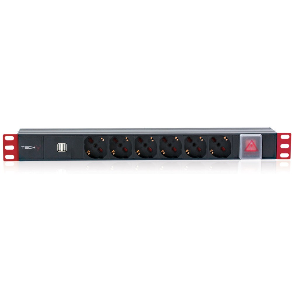 Multipresa per rack 19'' 6 posti con interruttore e 2 prese USB 1 U - Techly Professional - I-CASE STRIP-62U-1