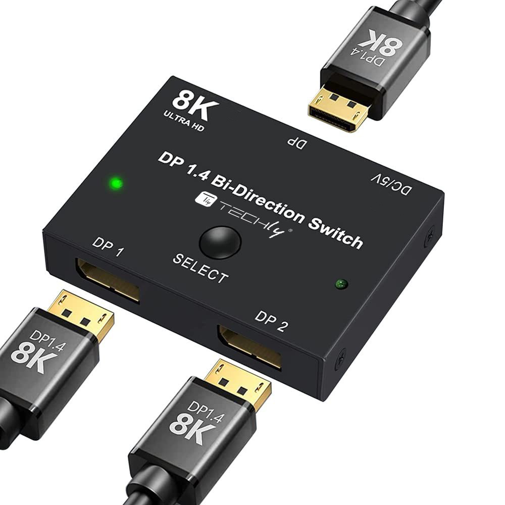 Switch Bidirezionale Convertitore Splitter DisplayPort 8K DP1.4 per Sorgenti Multiple e Display - TECHLY - IDATA DP-2DP-8KT-1