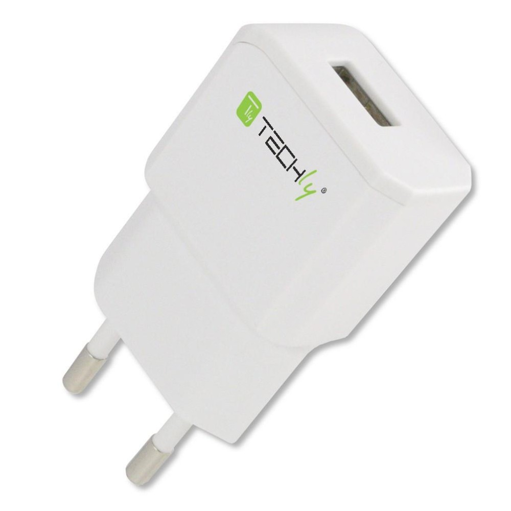Alimentatore da Rete Italiana 1 porta USB 5V/2.1A Bianco - TECHLY - IPW-USB-21EC