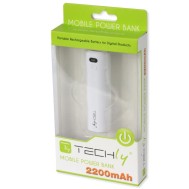 Carica Batterie Power Bank per Smartphone 2200 mAh USB Bianco - TECHLY - I-CHARGE-2200TY