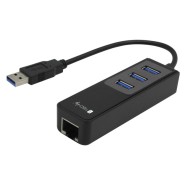Adattatore Convertitore USB3.0 Ethernet LAN 1Gigabit con Hub 3 porte - TECHLY NP - IDATA USB-ETGIGA-3UT
