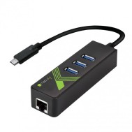 Adattatore Convertitore USB-C™ Ethernet Gigabit con Hub 3 porte USB-A 3.0  - TECHLY - IDATA USB-ETGIGA-3C2