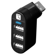 Mini Hub Rotante con 3 Porte USB 2.0 Nero - Techly - IUSB2-HUB3-ROTB