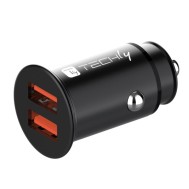 Mini Caricatore da Auto 2 Porte USB-A Quick Charge 3.0 36W in Metallo Nero - TECHLY - IUSB2-CAR5-AA36W