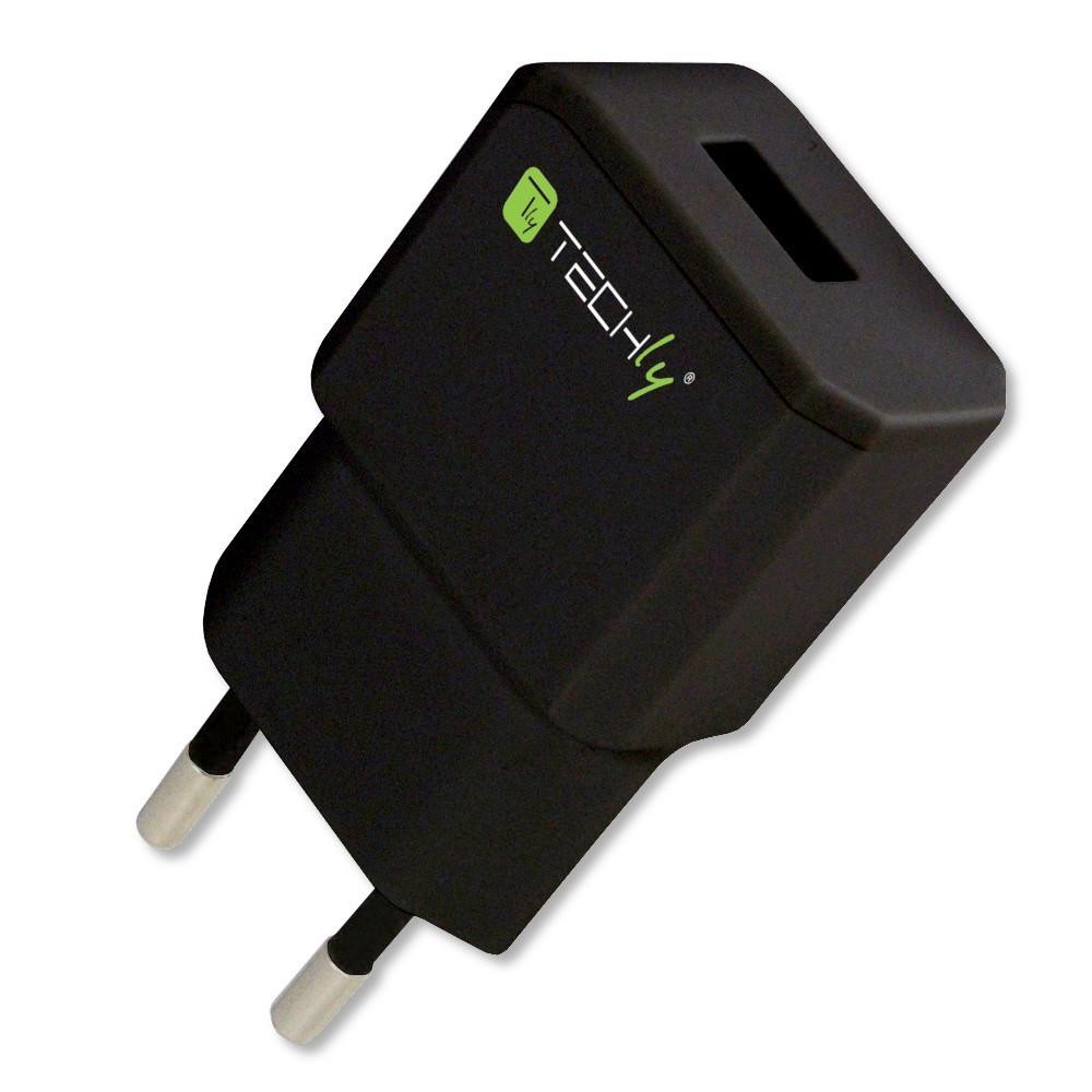 Italian Plug Adapter with 1 USB Port 5V / 2.1A Black - TECHLY - IPW-USB-21ECBK-1
