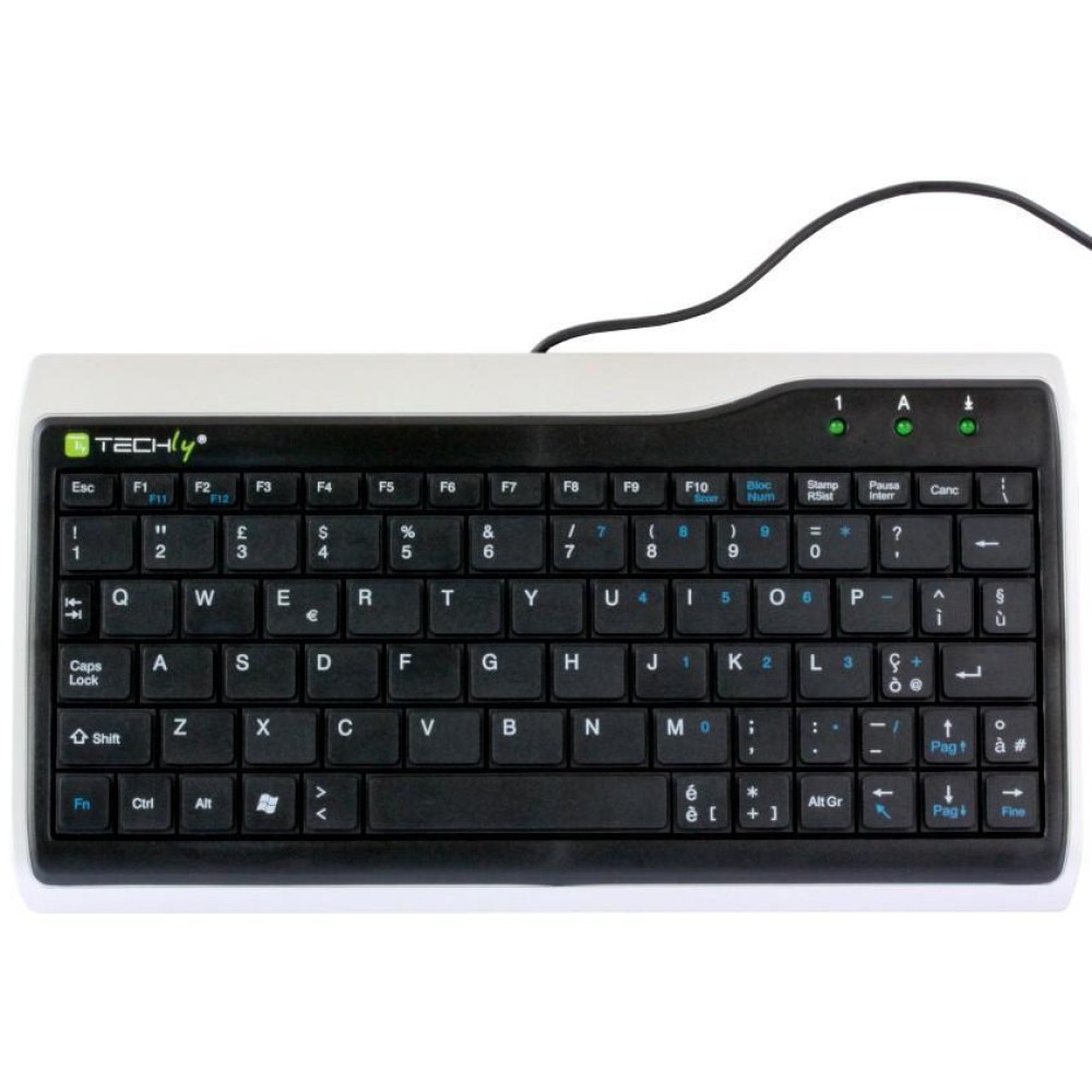 Mini Tastiera con hub 2 porte USB - TECHLY - IDATA KB-232H-1