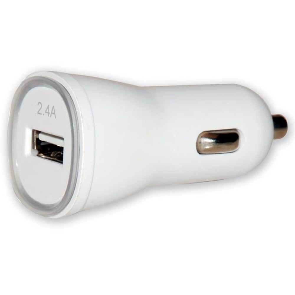 Charger 1p USB 5V 2.4Ah for Car Cigarette Lighter Socket White - TECHLY - IUSB2-CAR2-2A1P