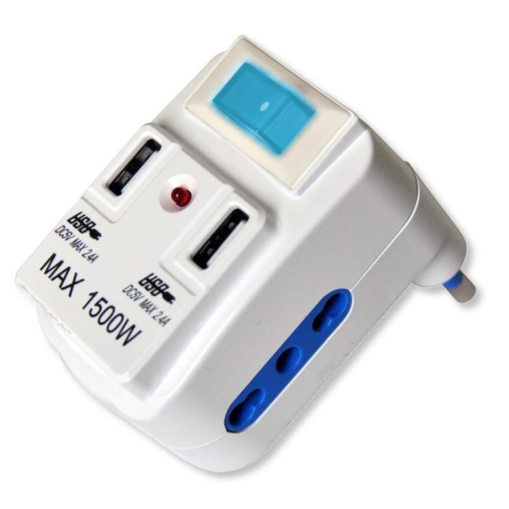 Adapter with 16A Plug 2x 2P+T 10/16A and 2x USB - TECHLY - IUPS-PCP-2I2U