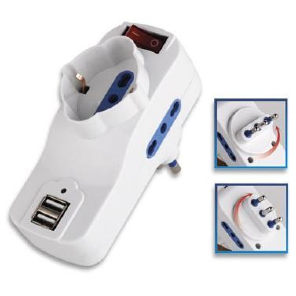 Adapter with Rotating Plug 16A and 2 USB Ports - TECHLY - IUPS-PCP-2R2U