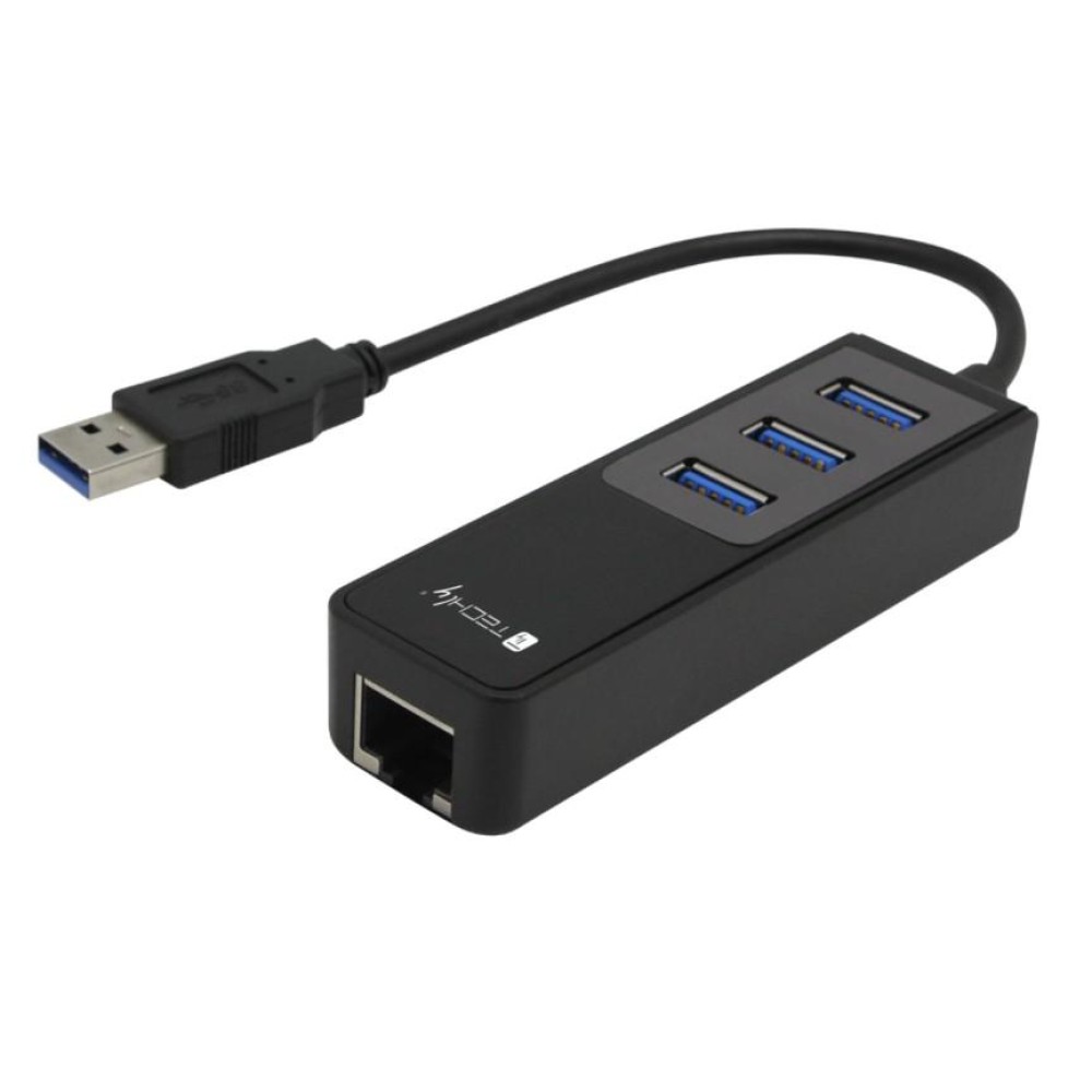 Adapter 1 Gigabit Ethernet LAN Converter USB3.0 Hub with 3 ports - TECHLY NP - IDATA USB-ETGIGA-3UT-1