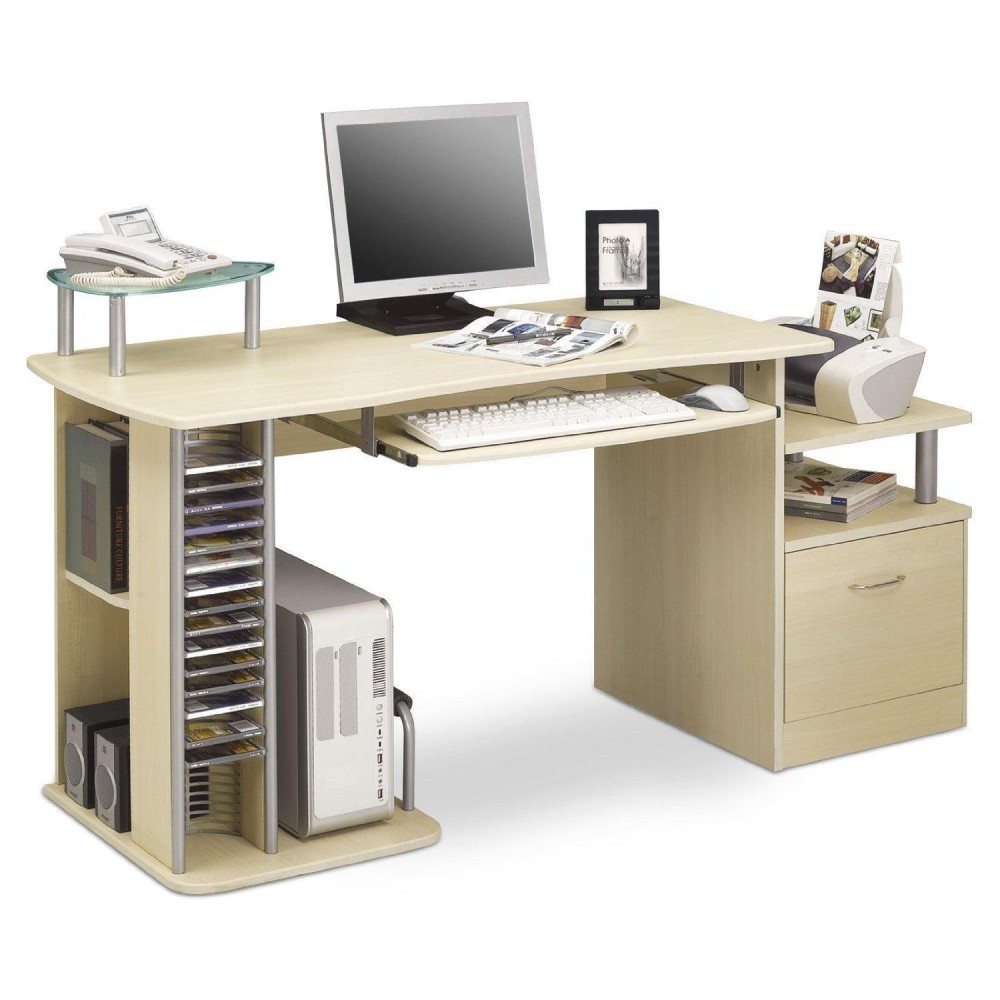 Multifunction Desk PC with Six Shelves, Maple - TECHLY - ICA-TB 202A-1
