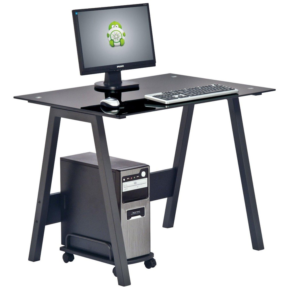 PC Desk with Glass Plan and CPU Holder, Color Black - TECHLY - ICA-TB 3359