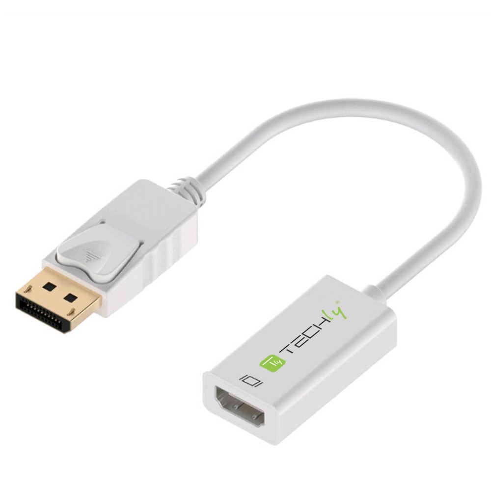 DisplayPort 1.2 Male / HDMI Female Active Adapter 15cm White - TECHLY - IADAP DP-HDMIF2