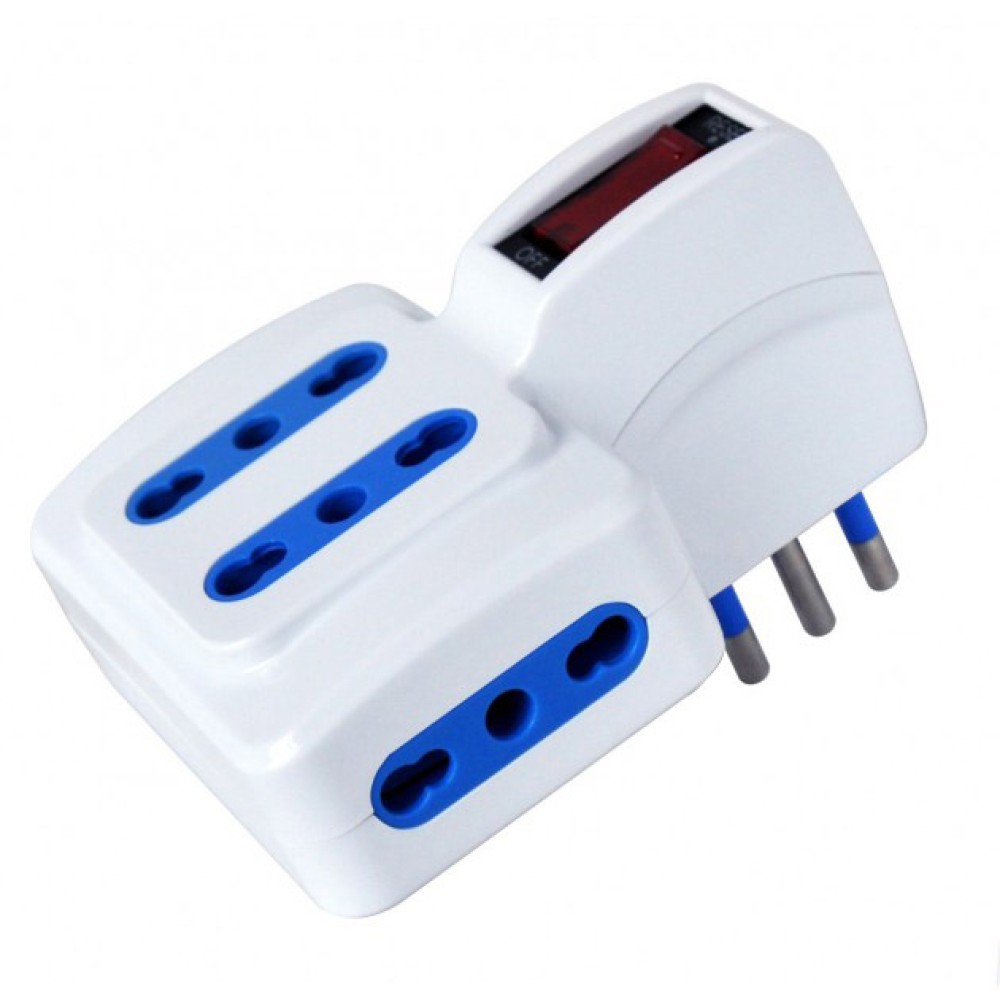 Adaptor with italian 10A plug and 4 dual-size sockets - TECHLY - IUPS-PCP-4ISP10-1