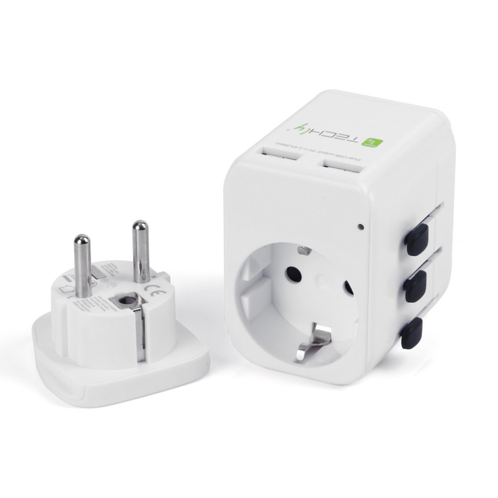 Travel Adapter 2 USB ports 2,4A White - Techly - I-TRAVEL-06TYWH-1