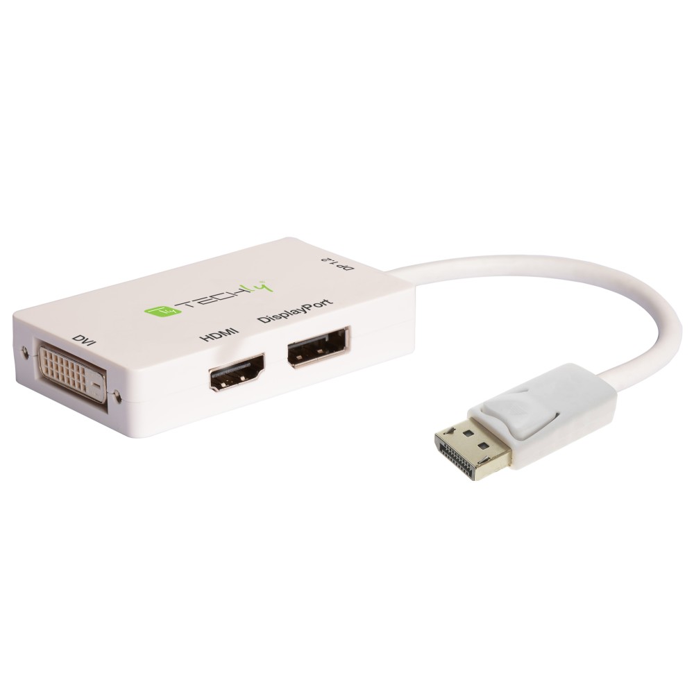 3-in-1 Adapter from DisplayPort to DVI, HDMI and DisplayPort - TECHLY - IADAP DP-COMBOF3-1