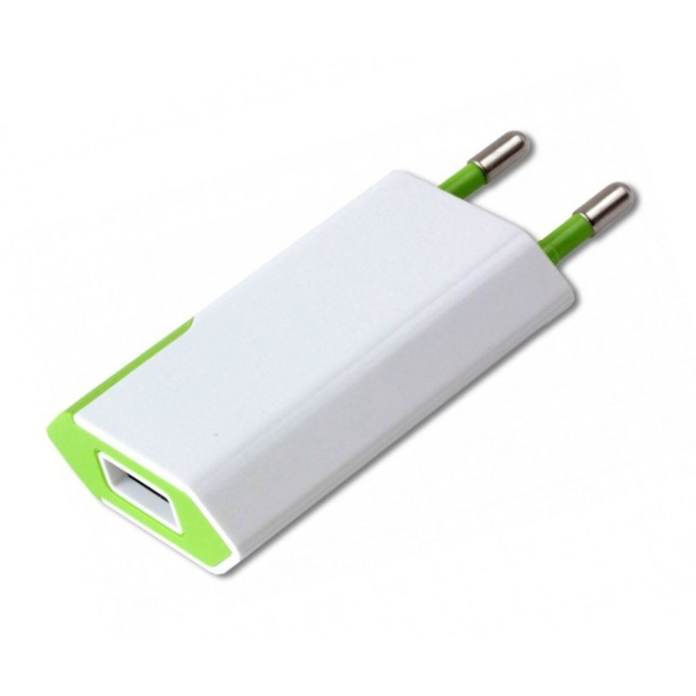 Compact Charger USB 1A European Plug White/Green - TECHLY - IPW-USB-ECWG