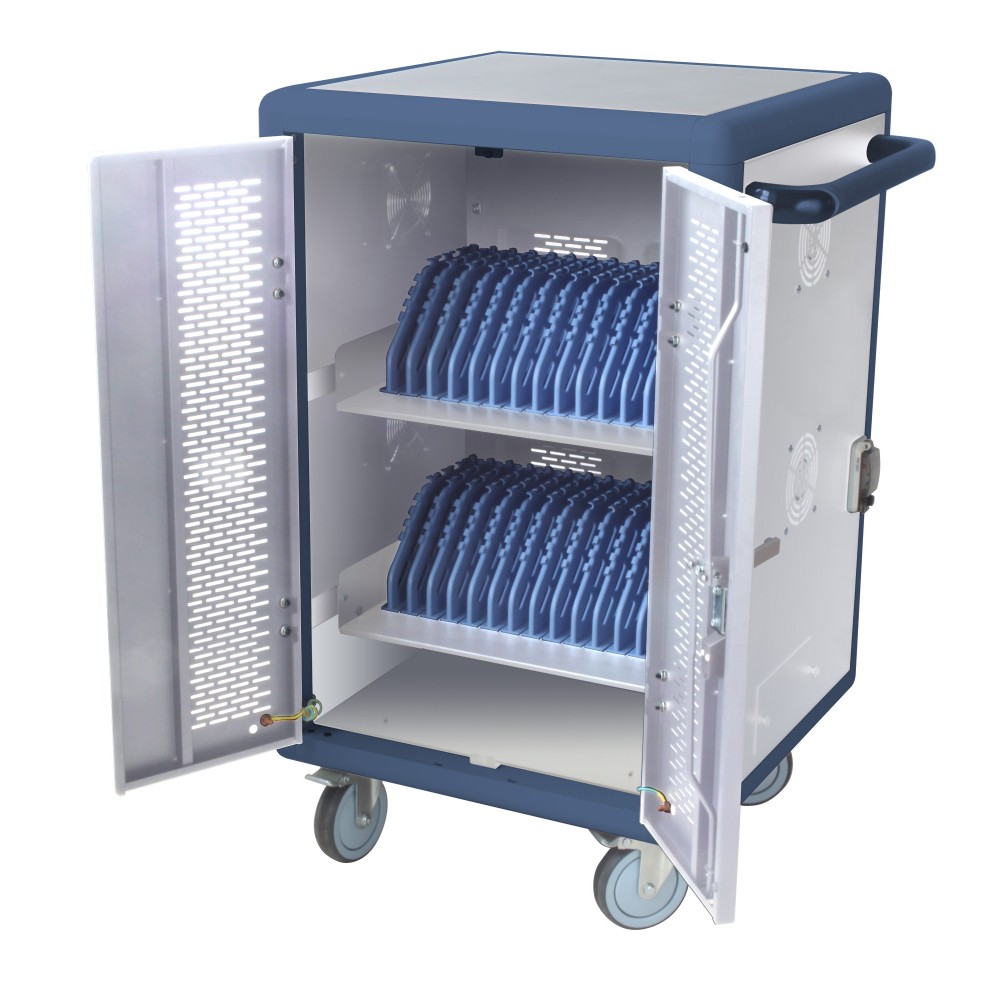 Ventilated Charging Station Trolley 30 Notebook or Smartphone White/Blue - TECHLY PROFESSIONAL - I-CABINET-30DTY-1