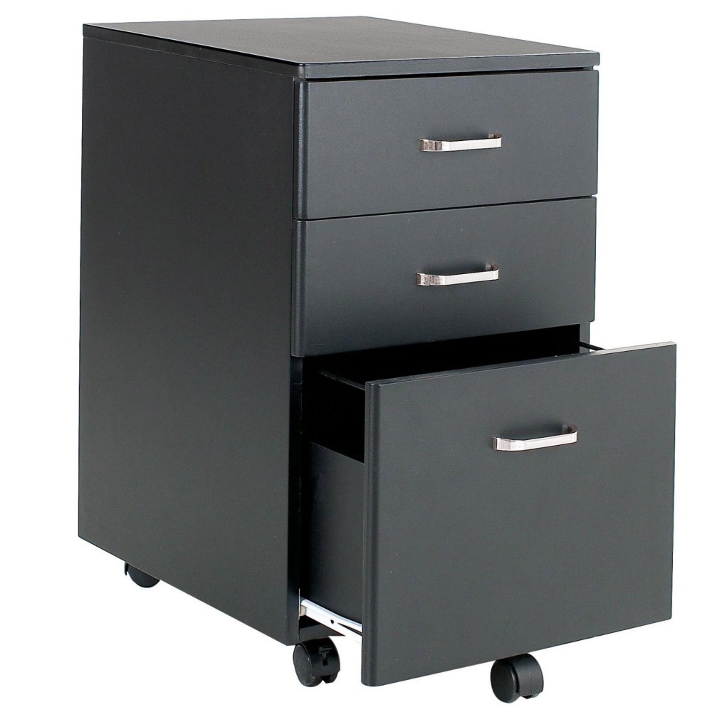 Chest with Three Drawers Desk, Graphite Black - TECHLY - ICA-FC 09BK