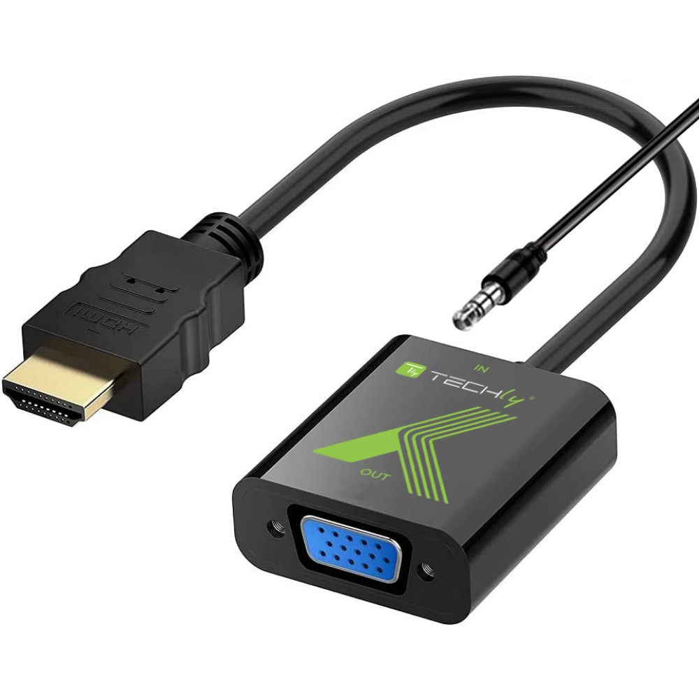Converter Cable Adapter HDMI™ to VGA 1920x1200 with 3.5" Audio - TECHLY - IDATA HDMI-VGA2A-1